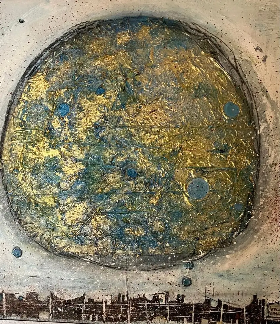 Gemälde von Rega Bannert "Die Welt auf der Flucht"